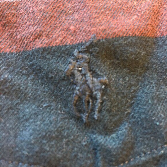 Ralph Lauren Big Shirt Button Down Mens XL Burgundy Navy Tartan Plaid Navy Pony - Picture 3 of 7